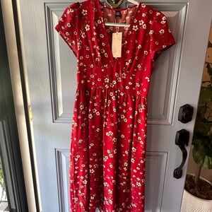 Red floral print dress, size Large
